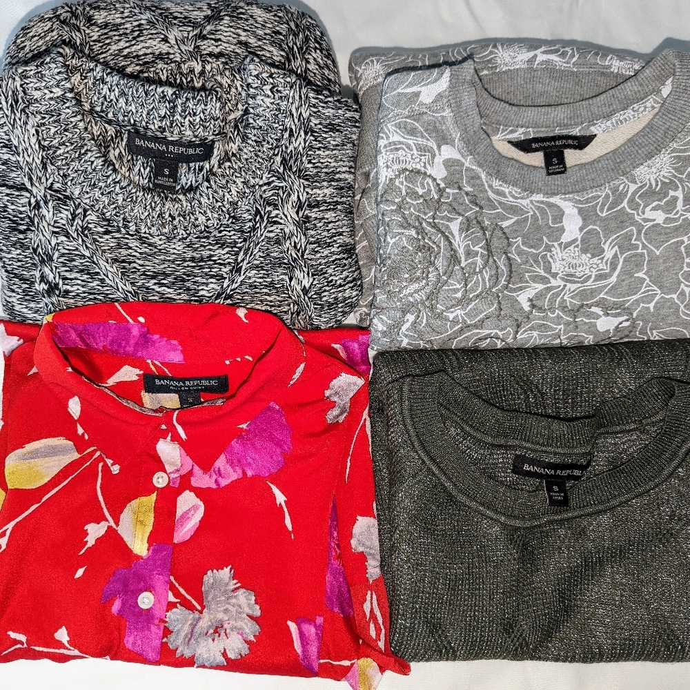 Banana Republic Sweater Lot of 4 Womens Small Cable Knit Crew Neck  Black